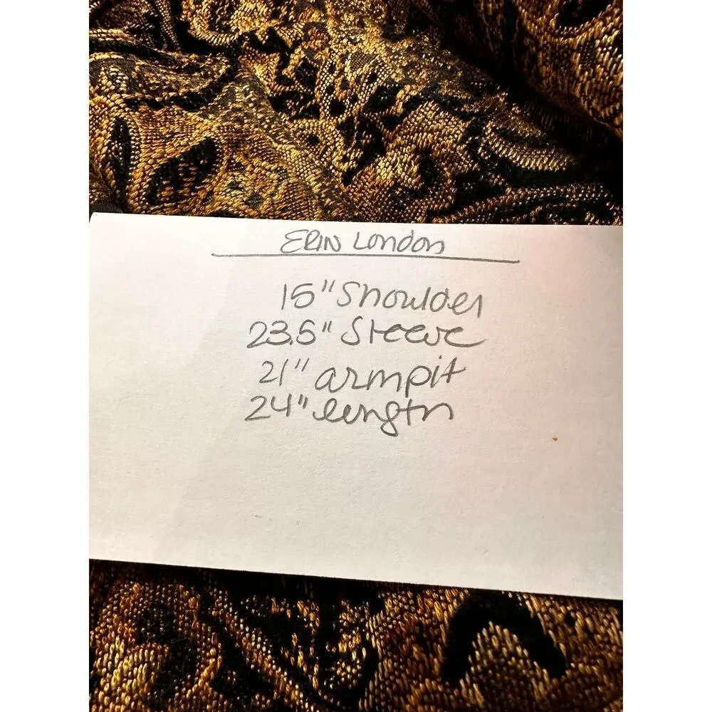 Vintage Erin London Tapestry Jacket L Gold Black Floral‎ Paisley Velvet Blazer
